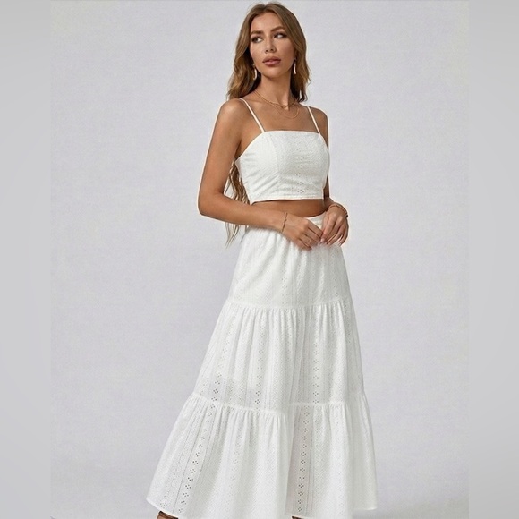 Boho Eyelet Embroidered Two-Piece Maxi Set White - Picture 2 of 6